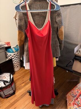 Urban Outfitters Red Slip Maxi Dress with Cowl Neck